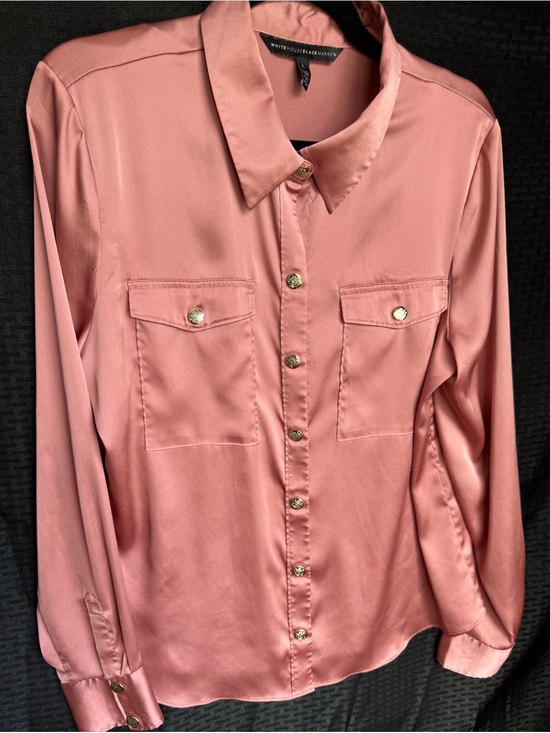 White House Black Market Tops - White House Black Market Dusty Rose Satin Button-Front Blouse